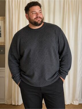 Lands' End Men's Wool Crewneck Sweater in Charcoal -XXL